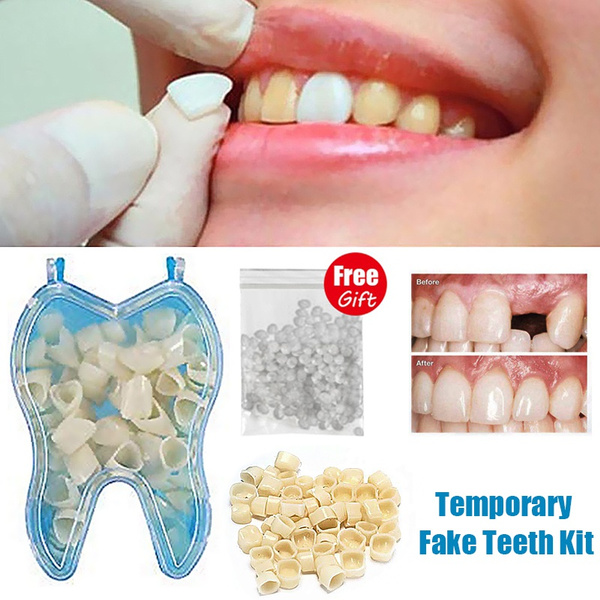 Resin Temporary Denture Crown Fake Teeth Anterior Front Tooth Replacement Kit for Makeup, Whitening Teeth,