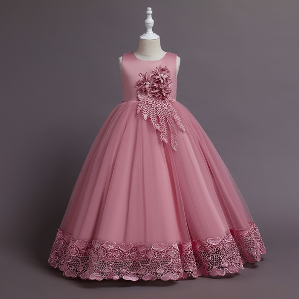 Grils Dresses Long Wedding Bridesmaid Dresses Kids Tulle Flower Princess Dresses Gown for Girls Birthday Party