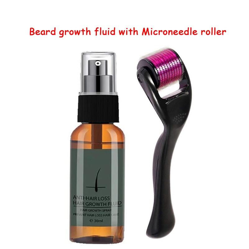 2021 New 30ml Beard Growth Kit Hair Growth Oil with Microneedle roller Masculine Facial Hair Grooming Treatment Care for Men Spray Mustache