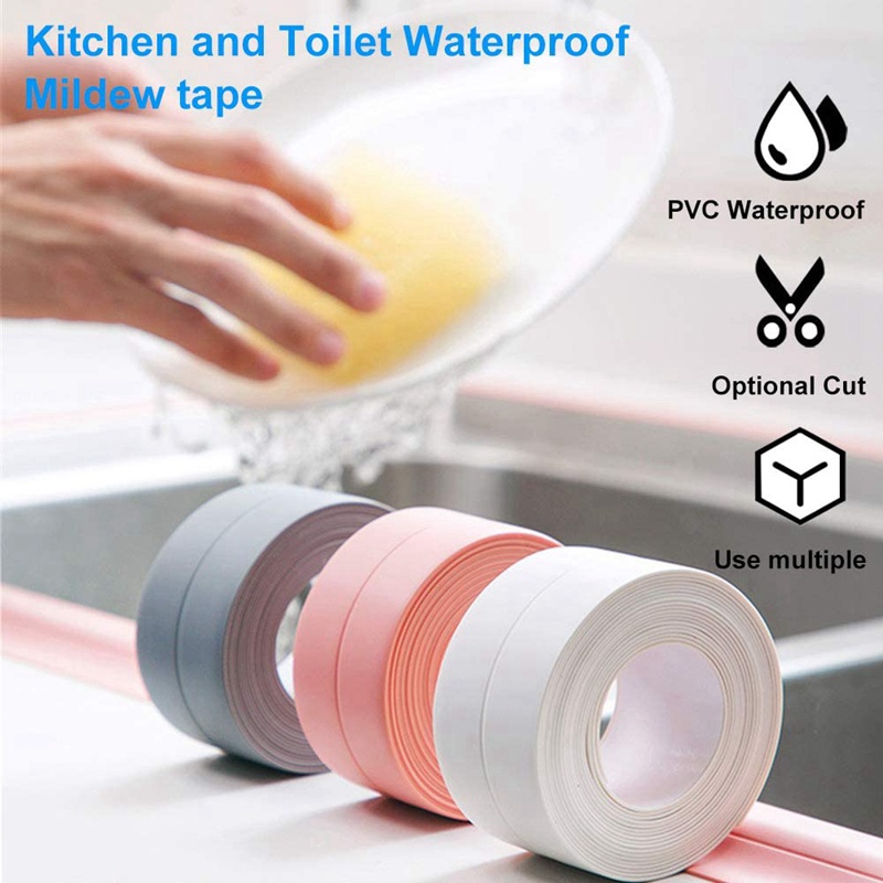 3.2m/2.2cm Bathroom Kitchen Shower Waterproof Mould Proof Tape Sink Bath Sealing Strip Tape Self adhesive Waterproof Plaster PVC
