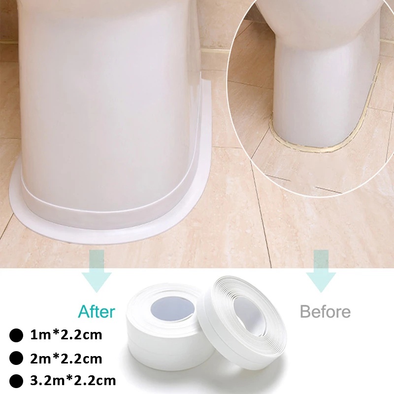3.2m/2.2cm Bathroom Kitchen Shower Waterproof Mould Proof Tape Sink Bath Sealing Strip Tape Self adhesive Waterproof Plaster PVC