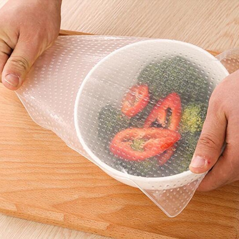 4pcs Reusable Silicone Wrap Seal Food Fresh Keeping Wrap Lid Cover Stretch Vacuum Food Wrap Bowl Cover Home Kitchen Tools