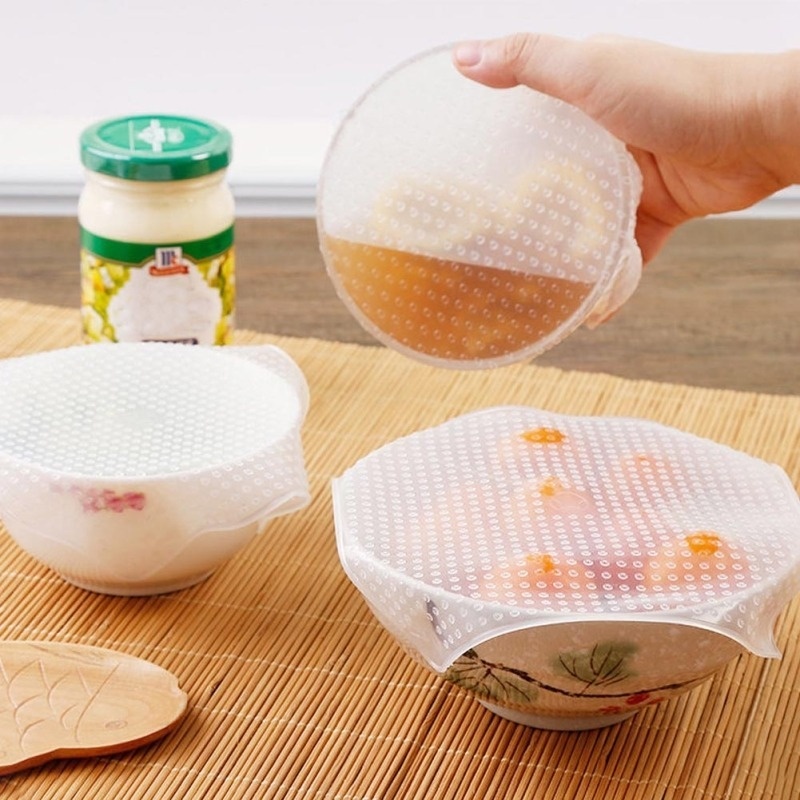 4pcs Reusable Silicone Wrap Seal Food Fresh Keeping Wrap Lid Cover Stretch Vacuum Food Wrap Bowl Cover Home Kitchen Tools