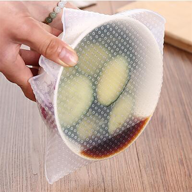 4pcs Reusable Silicone Wrap Seal Food Fresh Keeping Wrap Lid Cover Stretch Vacuum Food Wrap Bowl Cover Home Kitchen Tools