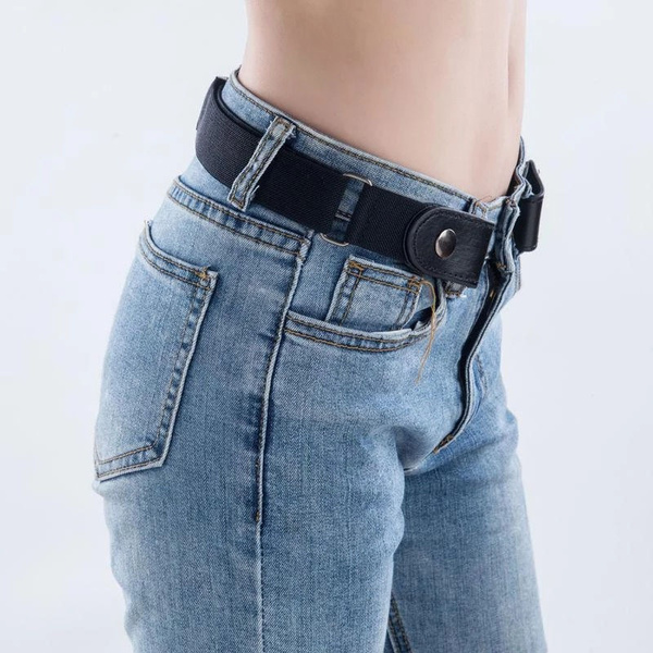 New No Buckle Stretch Buckless Belt Invisible Elastic Waist Belt Unisex for Jeans Pants, Lazy Belts for Women Men