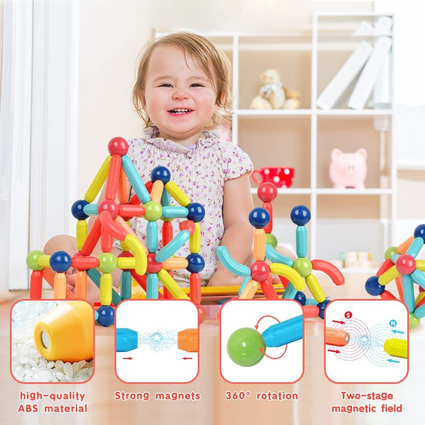 28/42/66 Pieces Magnetic Building Sticks Blocks Toy, Stem Educational Construction Toys, 3D Magnet Building Puzzle Toys Gift for Kids and To