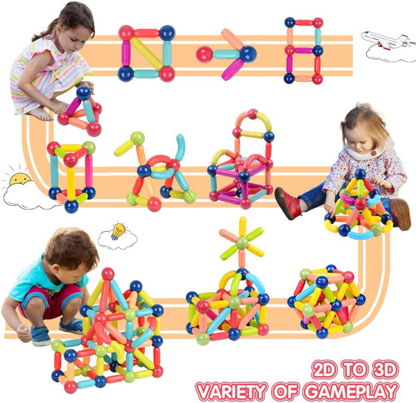 28/42/66 Pieces Magnetic Building Sticks Blocks Toy, Stem Educational Construction Toys, 3D Magnet Building Puzzle Toys Gift for Kids and To