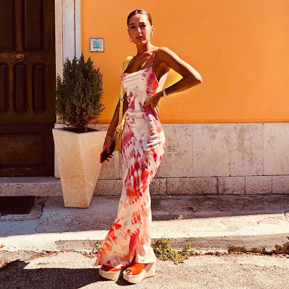 2021 High quality Women Backless Sleeveless Sexy Dress Bandage Bodycon Spaghetti Strap Maxi Tie Dyeing Long Dress