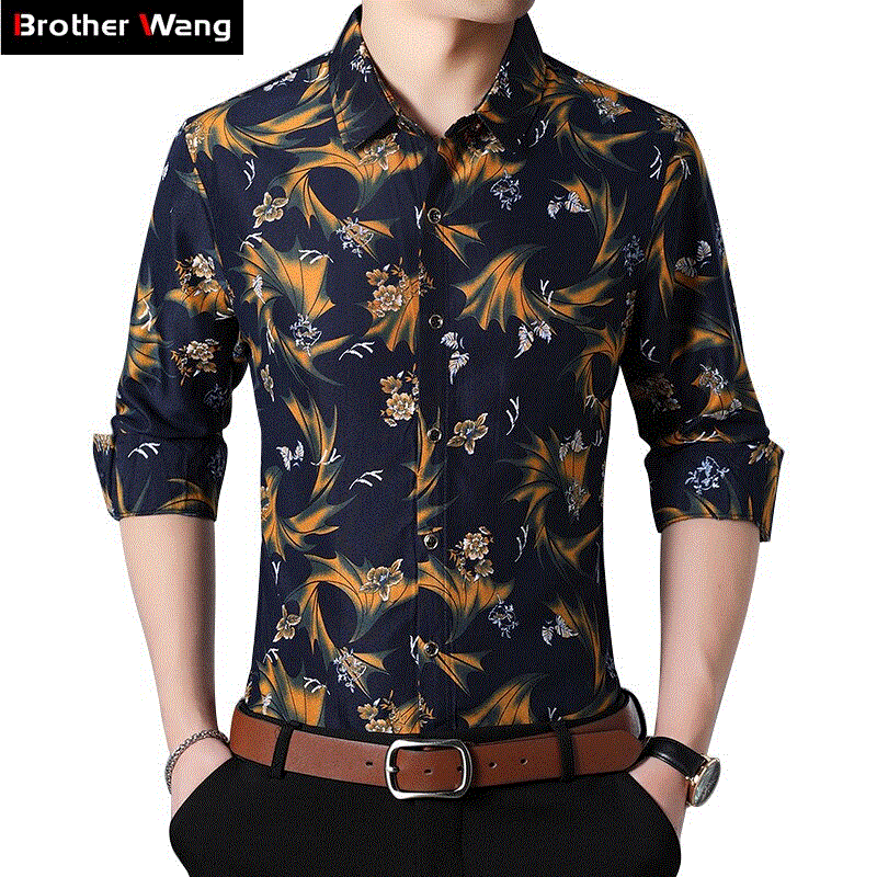 2021 High quality Plus Size Men's Flower Shirt Autumn New Casual Hawaiian Slim Fit Long Sleeve Shirt Male Clothes