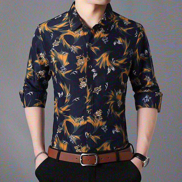 2021 High quality Plus Size Men's Flower Shirt Autumn New Casual Hawaiian Slim Fit Long Sleeve Shirt Male Clothes
