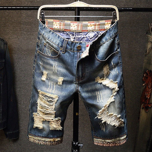 2021 High quality Summer New Men's Ripped Short Jeans Streetwear Big Hole Fashion Slim Denim Shorts Clothes