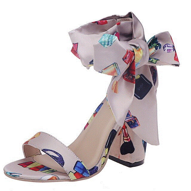 2021 High quality Women Summer Ankle Strap Sandals Print Lace High Square Heel Platform Sexy Zapatos