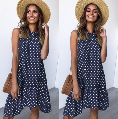 2021 High quality Wave Point Dress Ruffle Women Spring Summer Street Sexy Casual Slim Thin Beach Party  Dress