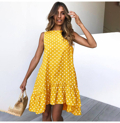 2021 High quality Wave Point Dress Ruffle Women Spring Summer Street Sexy Casual Slim Thin Beach Party  Dress