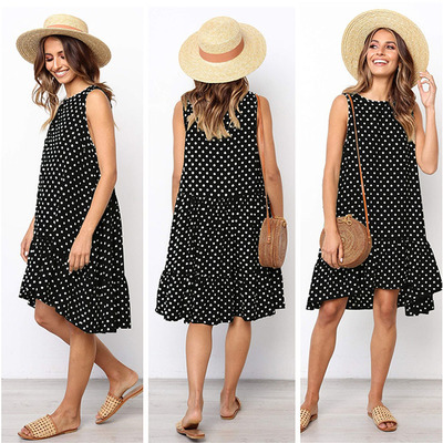 2021 High quality Wave Point Dress Ruffle Women Spring Summer Street Sexy Casual Slim Thin Beach Party  Dress