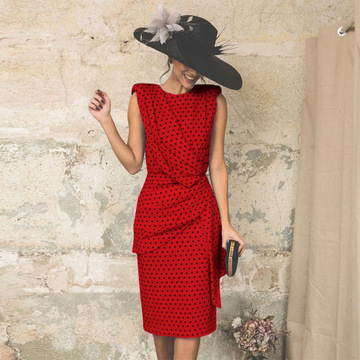 2021 High quality Vintage   Sleeveless Sheath Bodycon Sexy Party Dress Female Knee Length Elegant Midi Dress