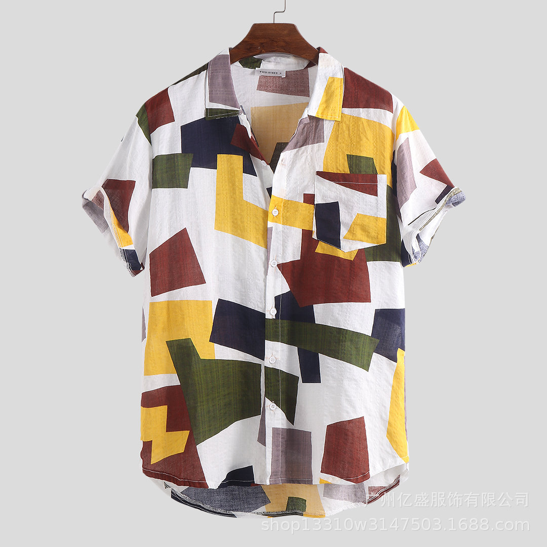 2021 High quality Summer Shirt Men Fashion Mens Printed Loose Short Sleeve Casual Buttons Shirt Hip Hop Men Shirt