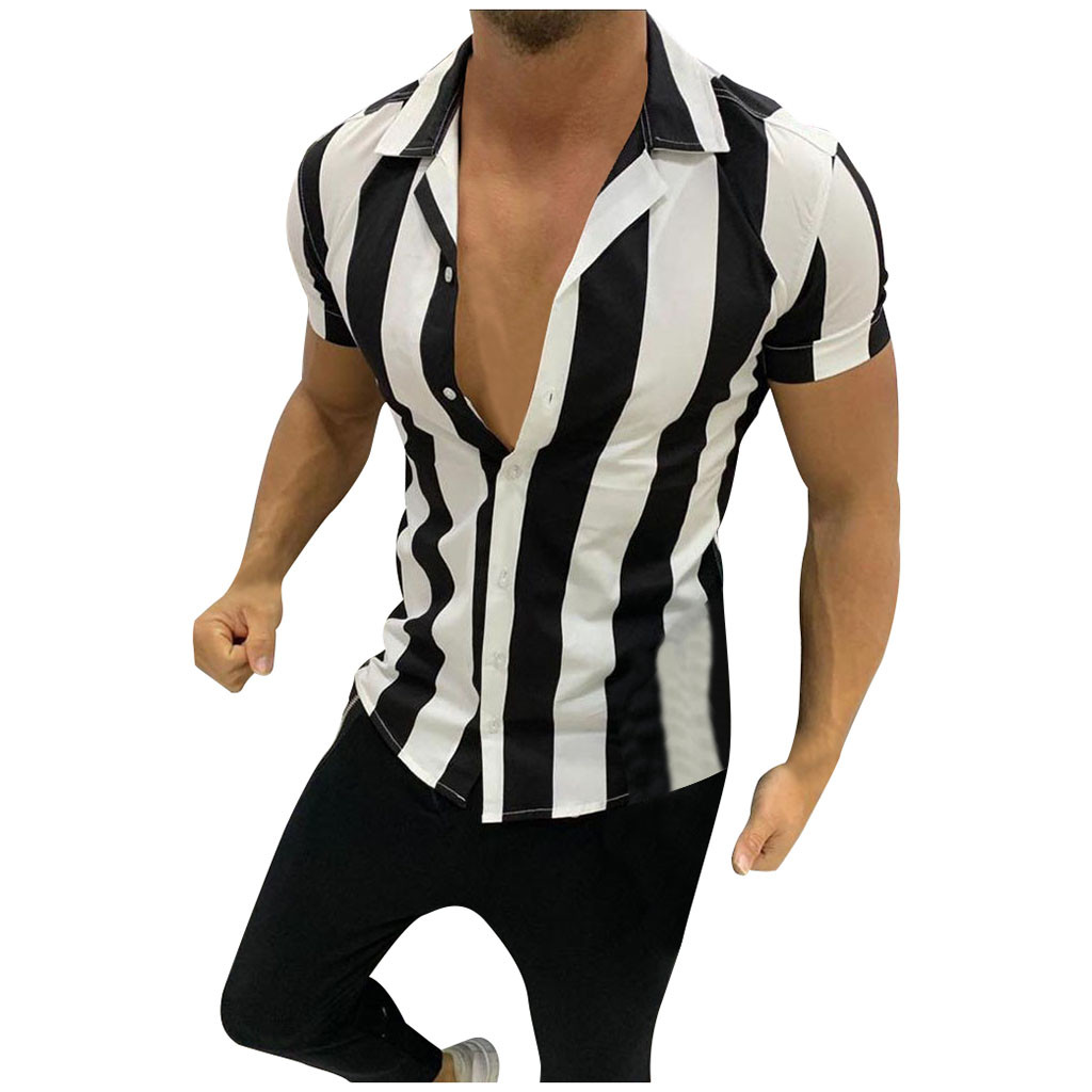 2021 High quality Hot saleShirts Casual Multicolor Striped Lapel Shirts Short-Sleeve Top Blouse Men Shirt Summer
