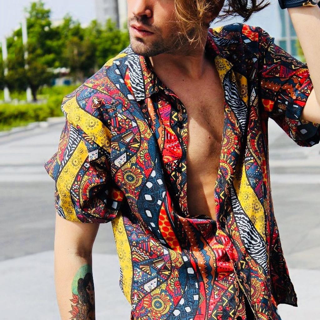2021 High quality Summer Shirt Men Short Sleeve Male Fashion Casual Ethnic Print Mix Color Shirt Top Clothes