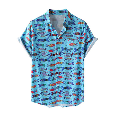 2021 High quality Hot saleSummer Fashion Men's Casual Button Print Beach Short Sleeve Loose Top Blouse Shirt