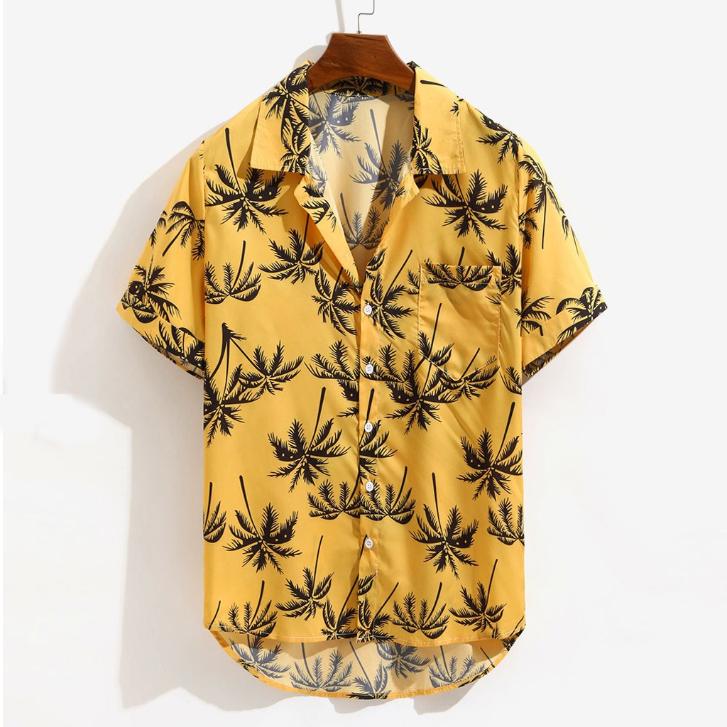 2021 High quality Palm Tree Printed Beach Shirt For Men Summer Short Sleeve Shirts Mens Holiday Vacation Clothing