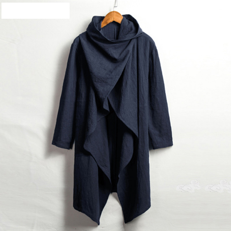 2021 High quality Hot Sale Men Coats Long Sleeve Scarf Collar Trench Ponchos Cotton Outwear Vintage Irregular Jackets