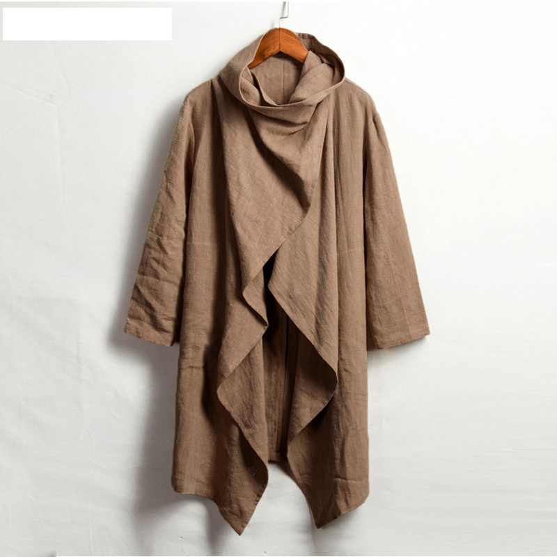 2021 High quality Hot Sale Men Coats Long Sleeve Scarf Collar Trench Ponchos Cotton Outwear Vintage Irregular Jackets