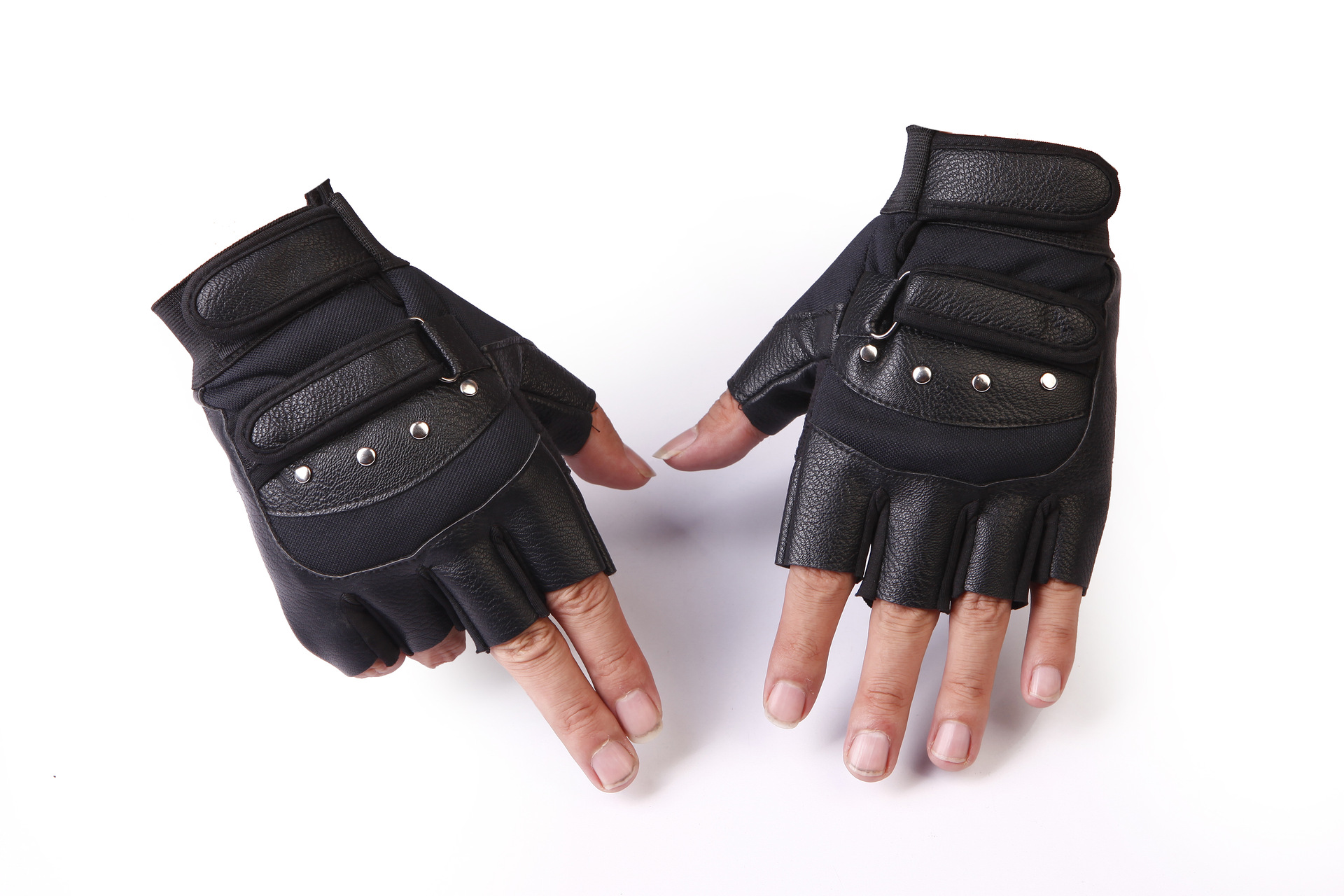 2021 High quality Fashion Leather Fingerless Gloves Men Women Half Finger Driving Gloves Locomotive Gloves
