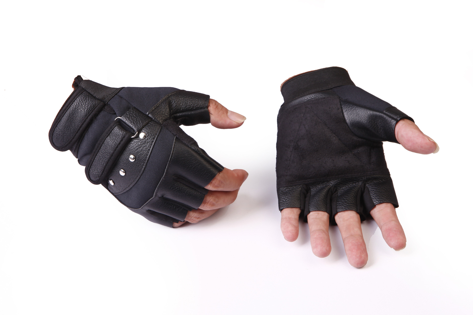 2021 High quality Fashion Leather Fingerless Gloves Men Women Half Finger Driving Gloves Locomotive Gloves