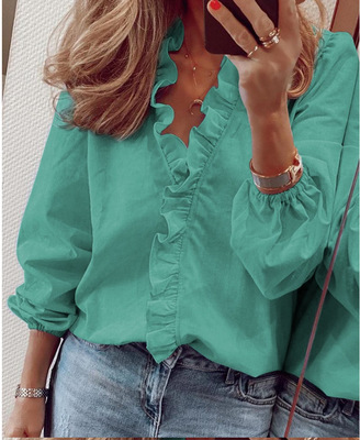 2021 High quality   Black FridayWomen's Blouse Ruffle Frill Shirt Tops Ladies Casual Office WorkCasual Shirts