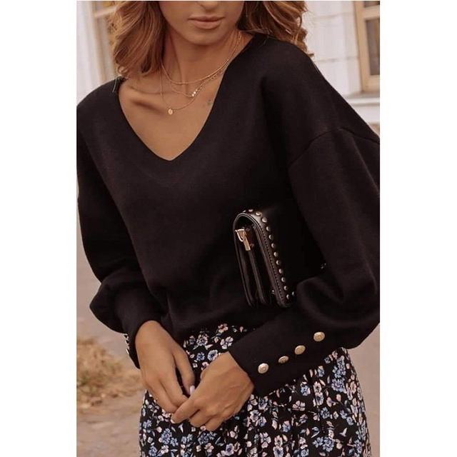 2021 High quality Women T-shirt Autumn Winter New Solid Loose ButtonTshirt Long Sleeve V-neck Casual