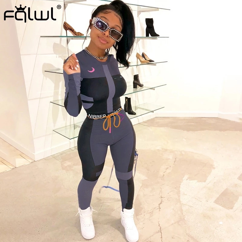 2021 High quality Streetwear two Piece Set Women Soprt suit Outfits Long Sleeve Crop Top and Sweat Pants Tracksuit
