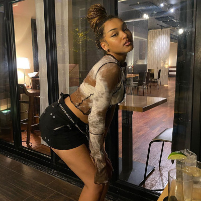 2021 High quality single sleeve patchwork cut out sexy crop top autumn winter women fashion streetwear outfits tshirts