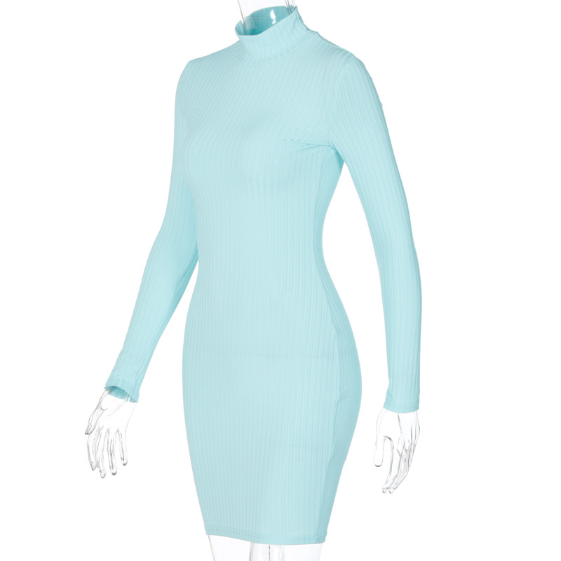 2021 High quality stripe knitted women mini dress turtleneck long sleeve bodycon sexy streetwear autumn winter clothes