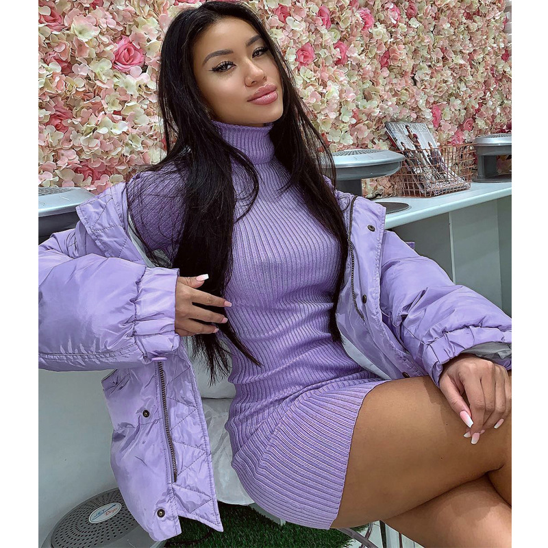 2021 High quality stripe knitted women mini dress turtleneck long sleeve bodycon sexy streetwear autumn winter clothes