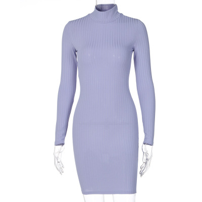 2021 High quality stripe knitted women mini dress turtleneck long sleeve bodycon sexy streetwear autumn winter clothes