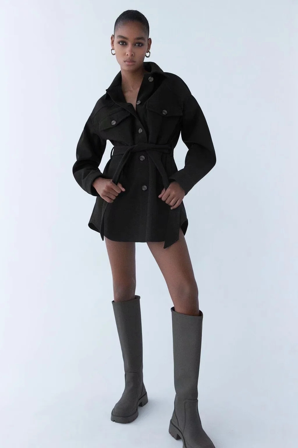 2021 High quality Women Fashion With Belt Loose Woolen Jacket Coat Vintage Long Sleeve Side Pockets Female Outerwear