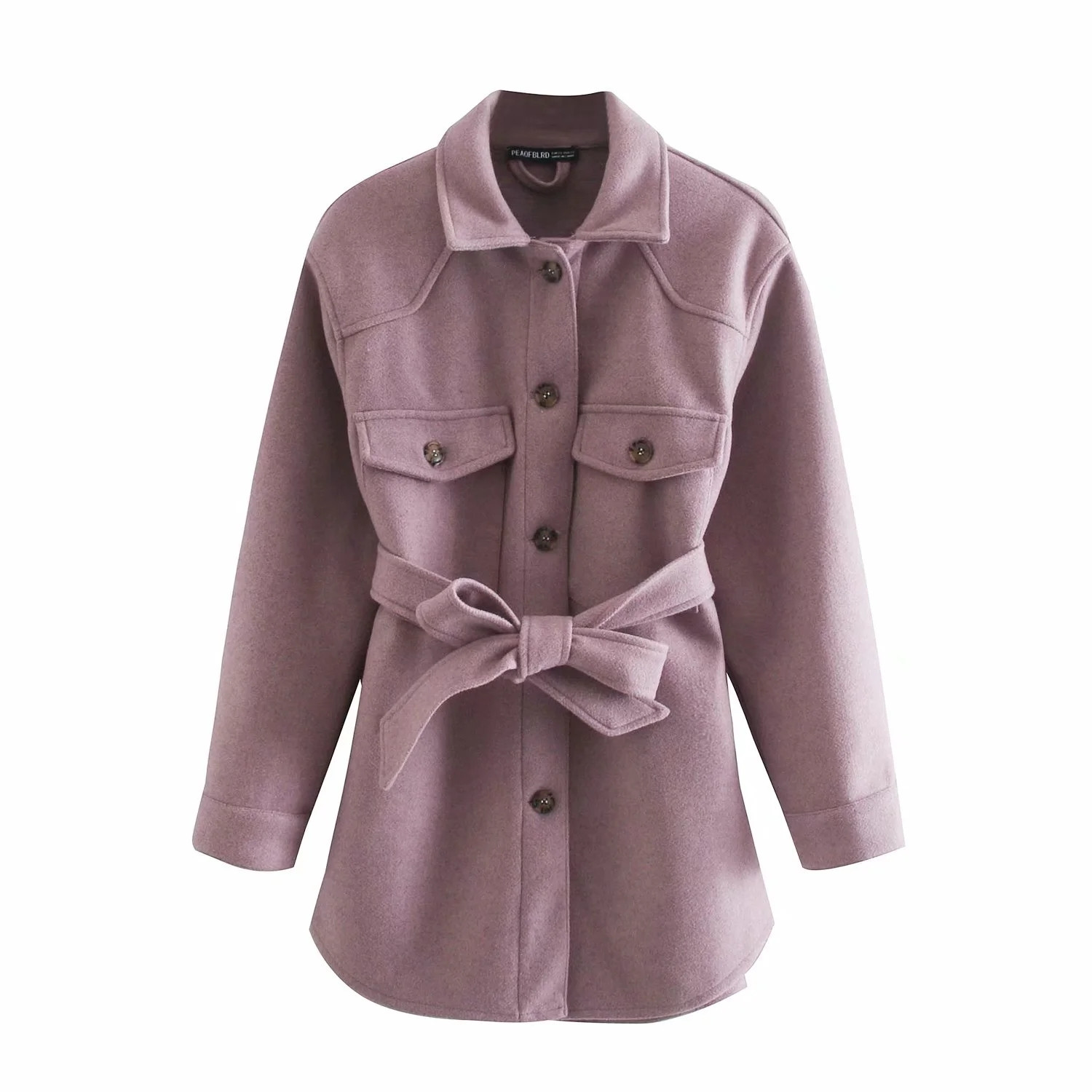 2021 High quality Women Fashion With Belt Loose Woolen Jacket Coat Vintage Long Sleeve Side Pockets Female Outerwear