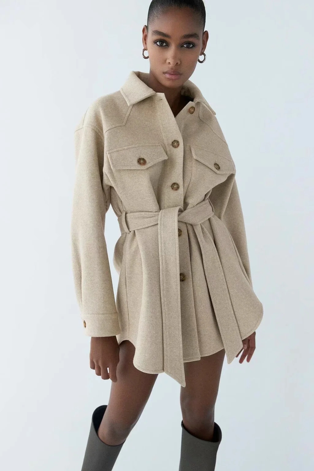 2021 High quality Women Fashion With Belt Loose Woolen Jacket Coat Vintage Long Sleeve Side Pockets Female Outerwear