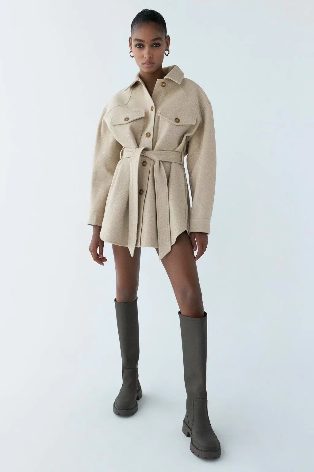 2021 High quality Women Fashion With Belt Loose Woolen Jacket Coat Vintage Long Sleeve Side Pockets Female Outerwear