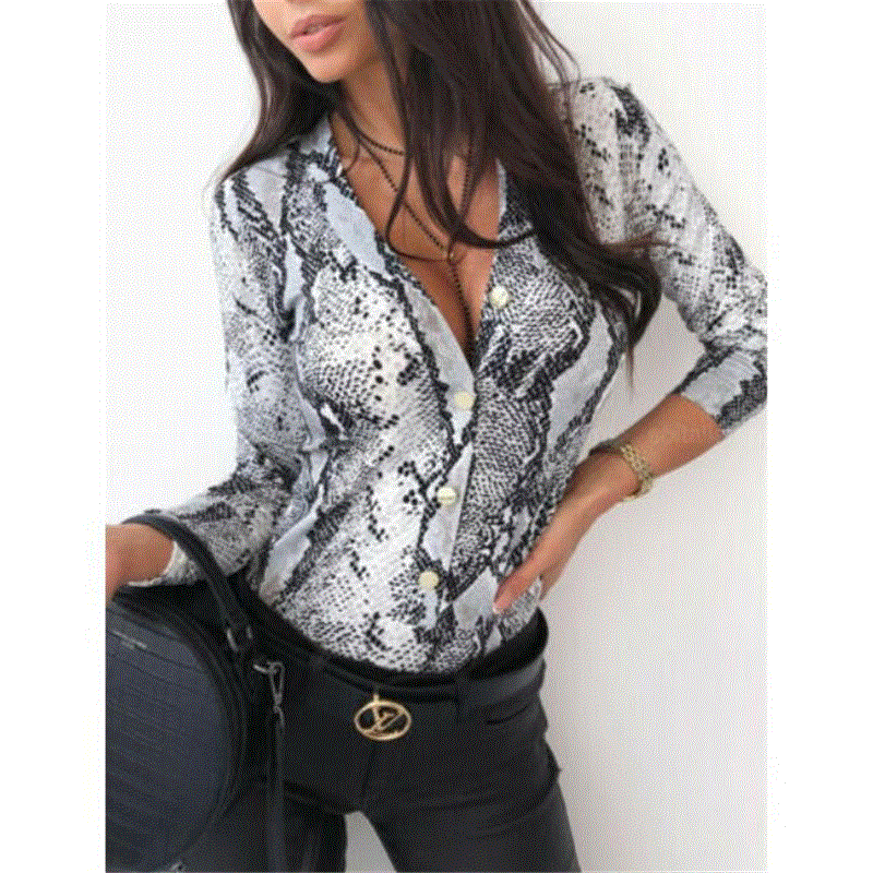 2021 High quality Women Long Sleeve Leopard Skin Prinetd Blouse Sexy Autumn Casual V-neck Blouse Shirt Slim V Neck Leotard Tops Fashion Slim Shirt