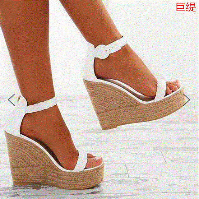 2021 High quality Woman Summer Sexy Wedge Sandals Platform Shoes  Fashion Straw Buckle Open Toe Casual Female Footwear