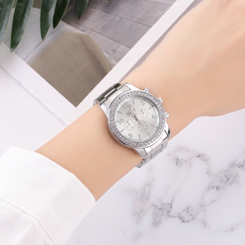 2021 High quality Women Watch Luxury Fashion Diamond crystal Studded Steel Three Eyes Quartz Watch Watch for women