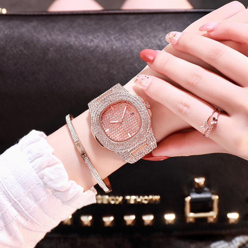2021 High quality quartz watch Fashion Square Diamond Steel Band Watch calendar wristwatch women's Watch