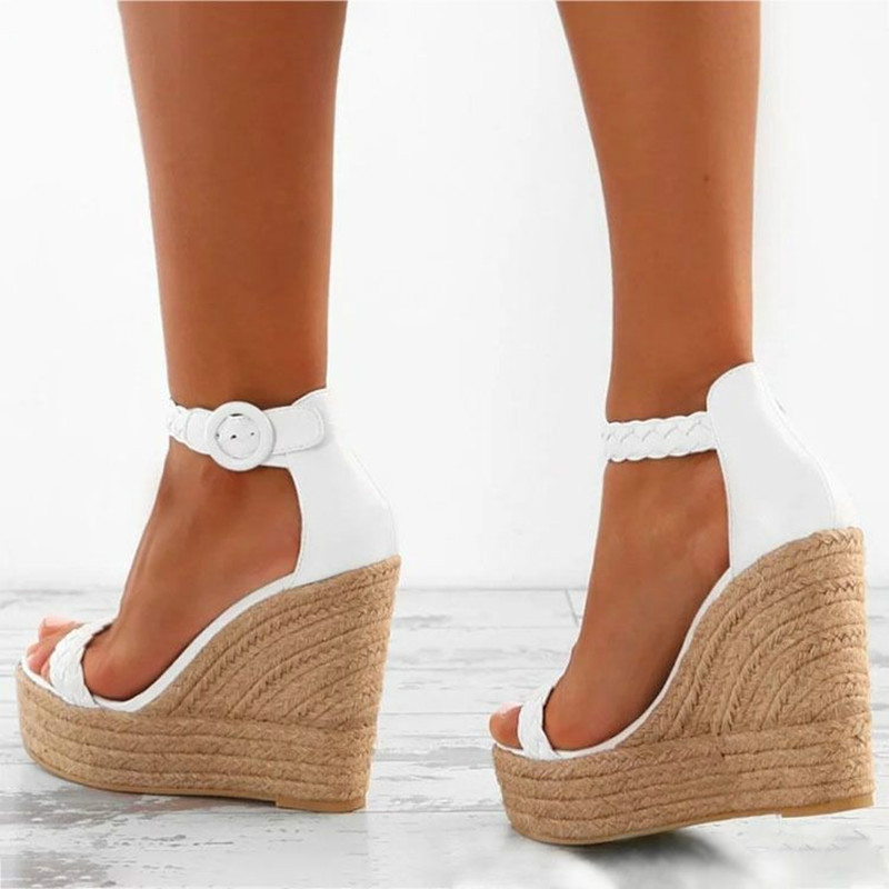 2021 High quality Woman Summer Sexy Wedge Sandals Platform Shoes  Fashion Straw Buckle Open Toe Casual Female Footwear