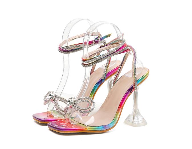 2021 High quality Party Wedding Dresses For Women Shoes Transparent Jelly Sandals Sexy Square toe  Buckle Strap Heels