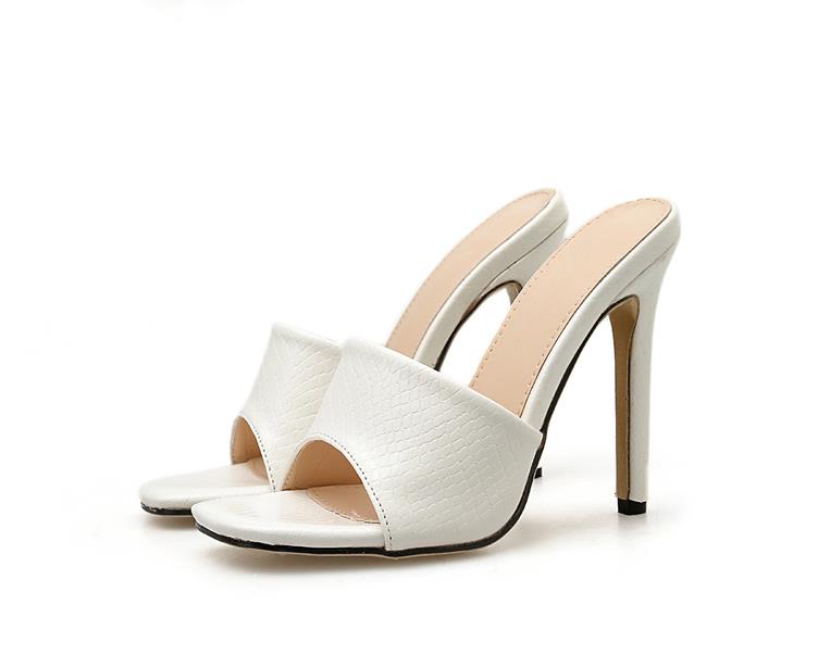 2021 High quality New Fashion Design Square Toe High Heel Mules Slippers  Summer Fashion White Dress Shoes Women