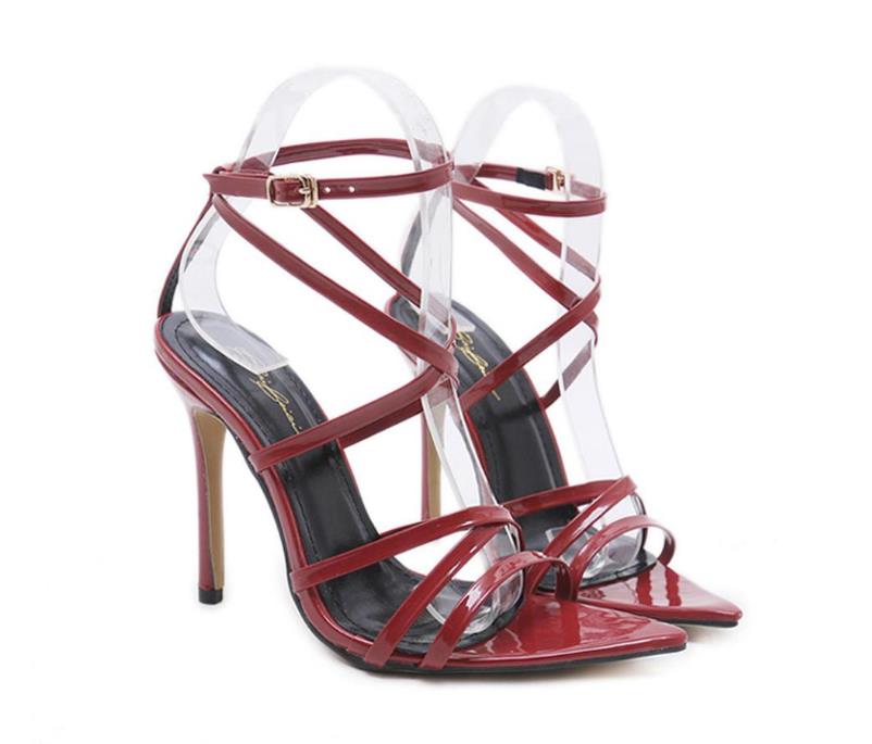 2021 High quality High Quality Narrow Band Womens Sandals Pointed Peep Toe Thin High Heels Sexy Summer Ladies Shoes