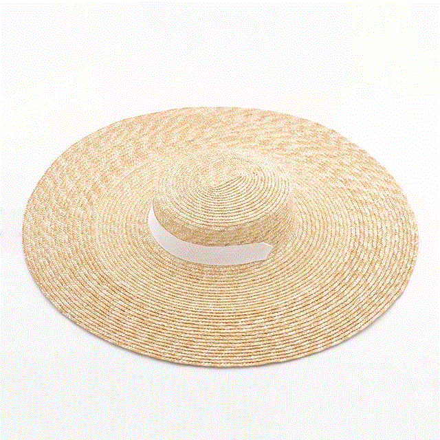 2021 High quality Summer Hats For Women 10cm/15cm/18cm Brim With BlackandWhite Ribbon Beach Cap Boater Flat Top Sun Hat