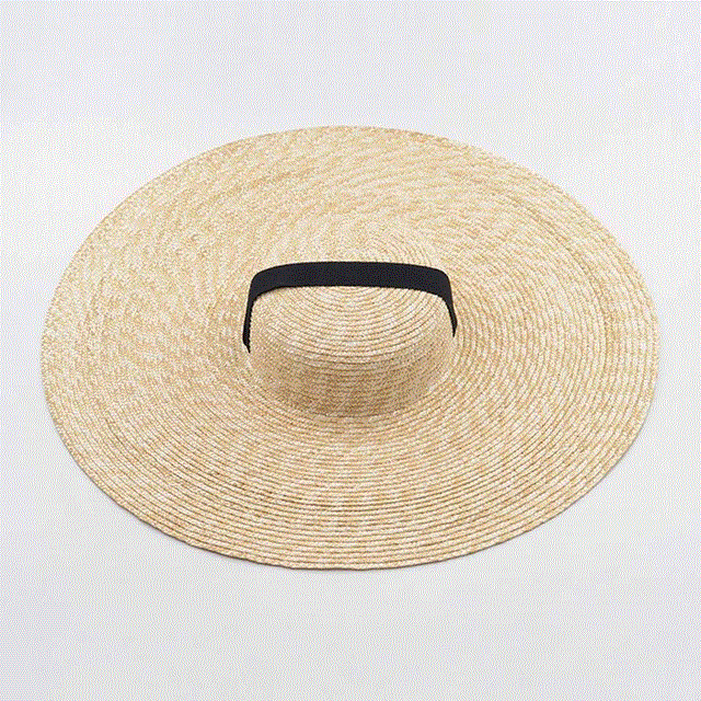 2021 High quality Summer Hats For Women 10cm/15cm/18cm Brim With BlackandWhite Ribbon Beach Cap Boater Flat Top Sun Hat